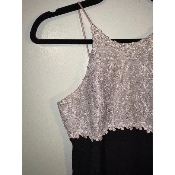 Vintage Lace Bodice Maxi Dress Sz S Floral Black Slit Whimsygoth HoCo Prom 90s - Picture 4 of 14